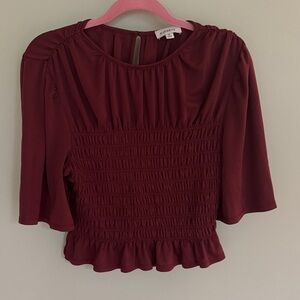 Burgundy Smocked Peplum Blouse